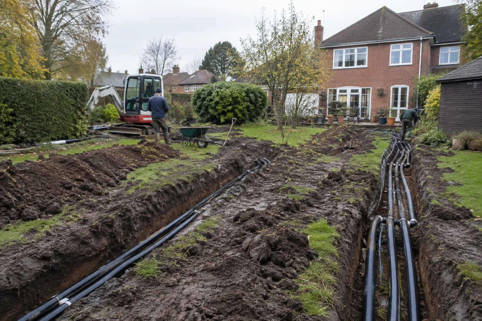 Trenches for a ground source heat pump installation